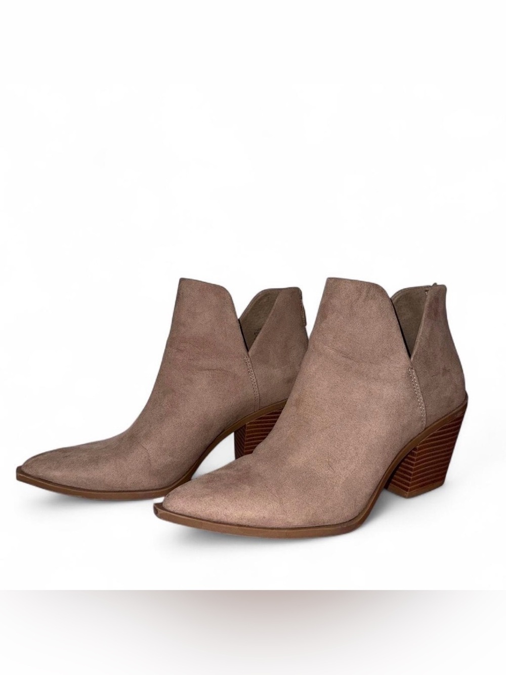 Wild Pair Taupe Pointed Suede V-Cut Ankle Booties